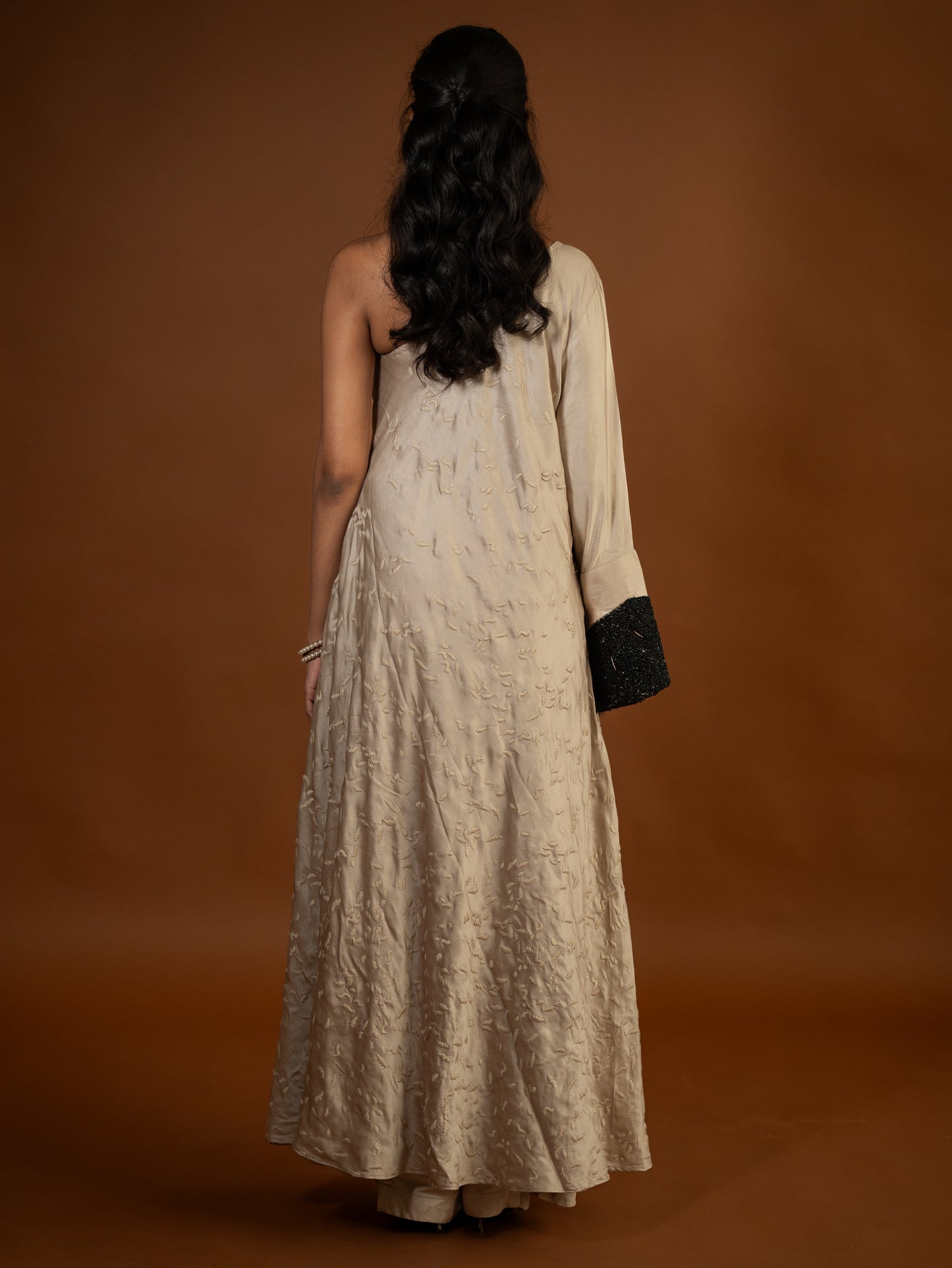 “Wildflower” - Beige thread and bead embroidered dress set.