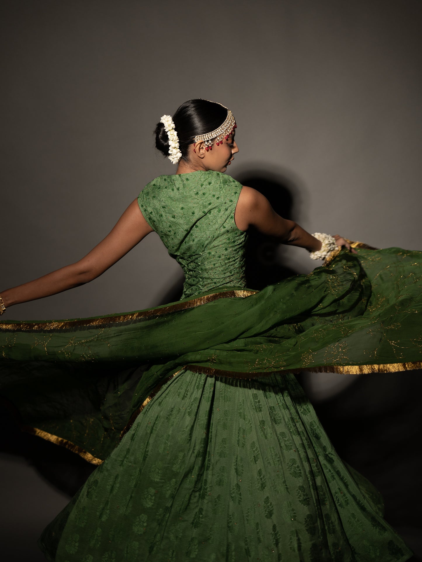 "Verdure" - Green embroidered contemporary anarkali set.