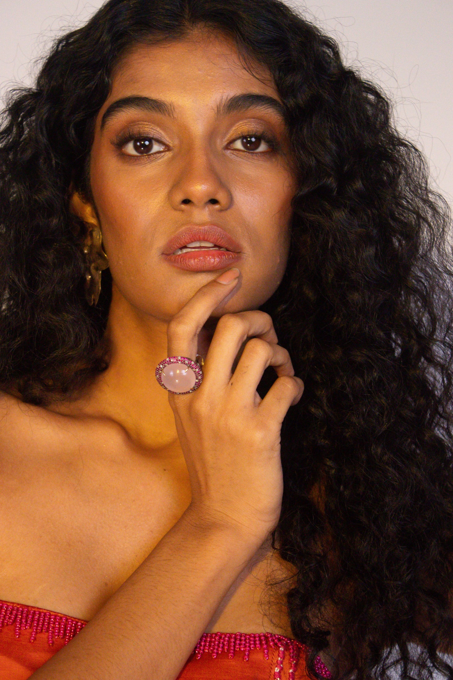 "Solstice" - Hand embroidered tailored top and straight skirt set.