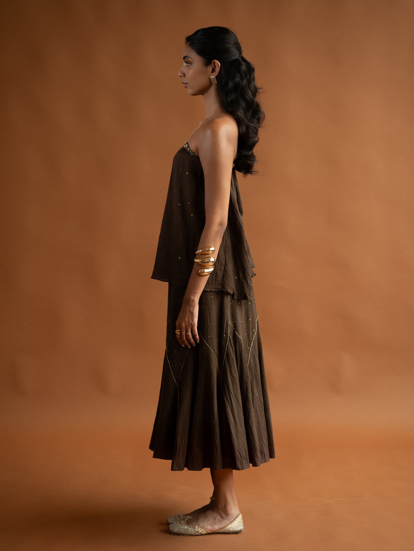 "Merry" - Brown godet skirt set.