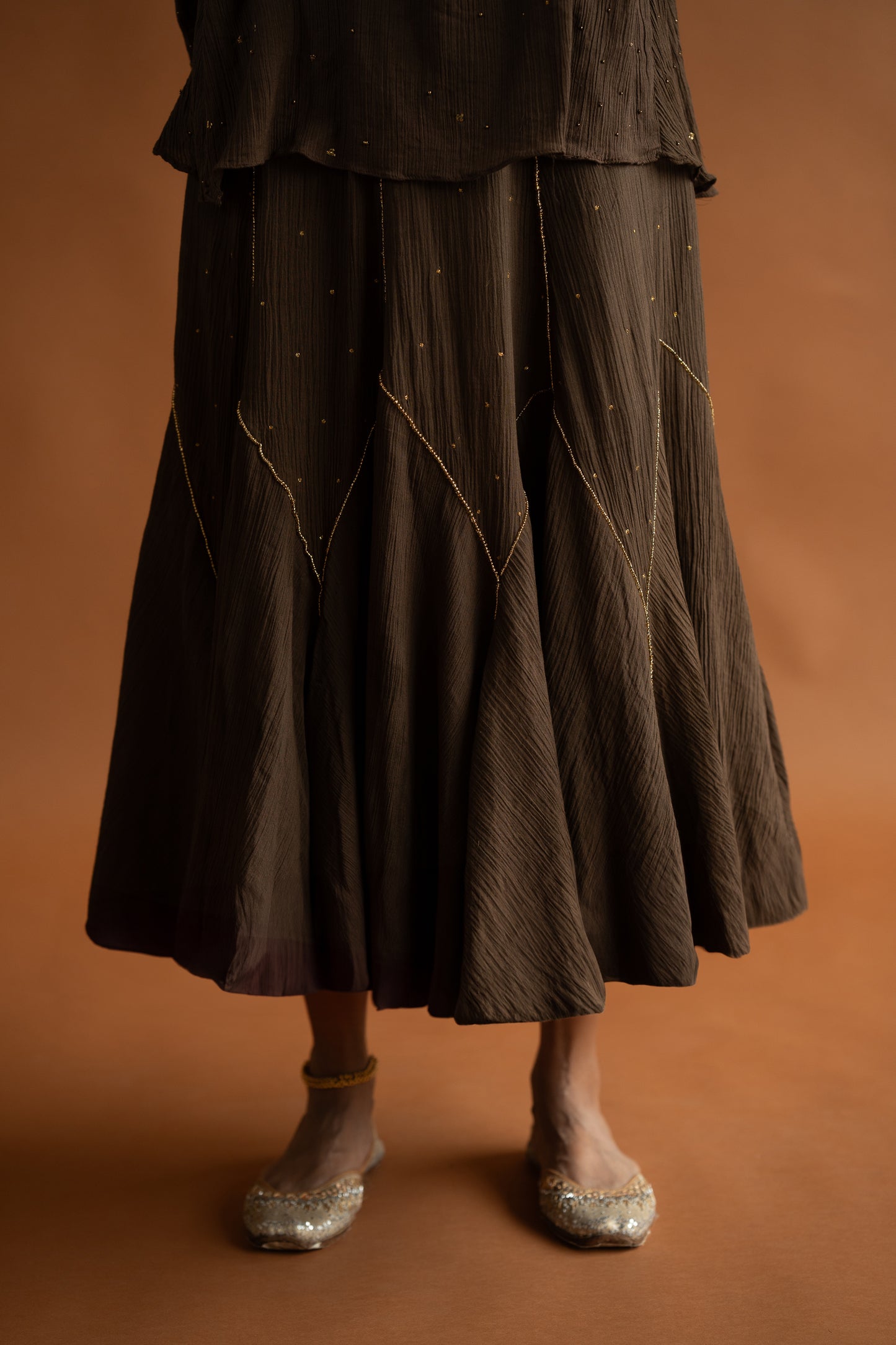 "Merry" - Brown godet skirt set.