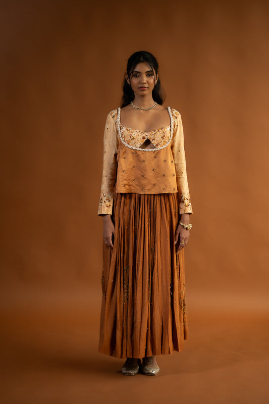 "Dridh" - Monochrome appliqué embroidered ghagra set.