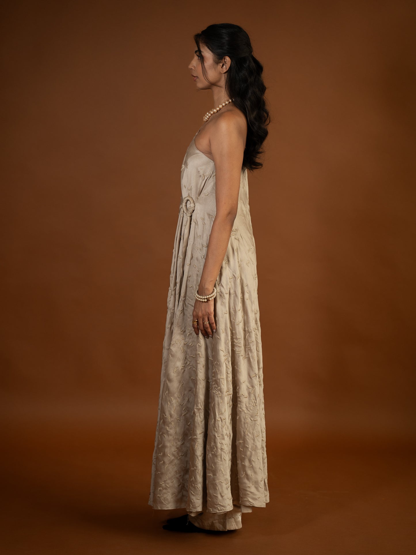 “Wildflower” - Beige thread and bead embroidered dress set.