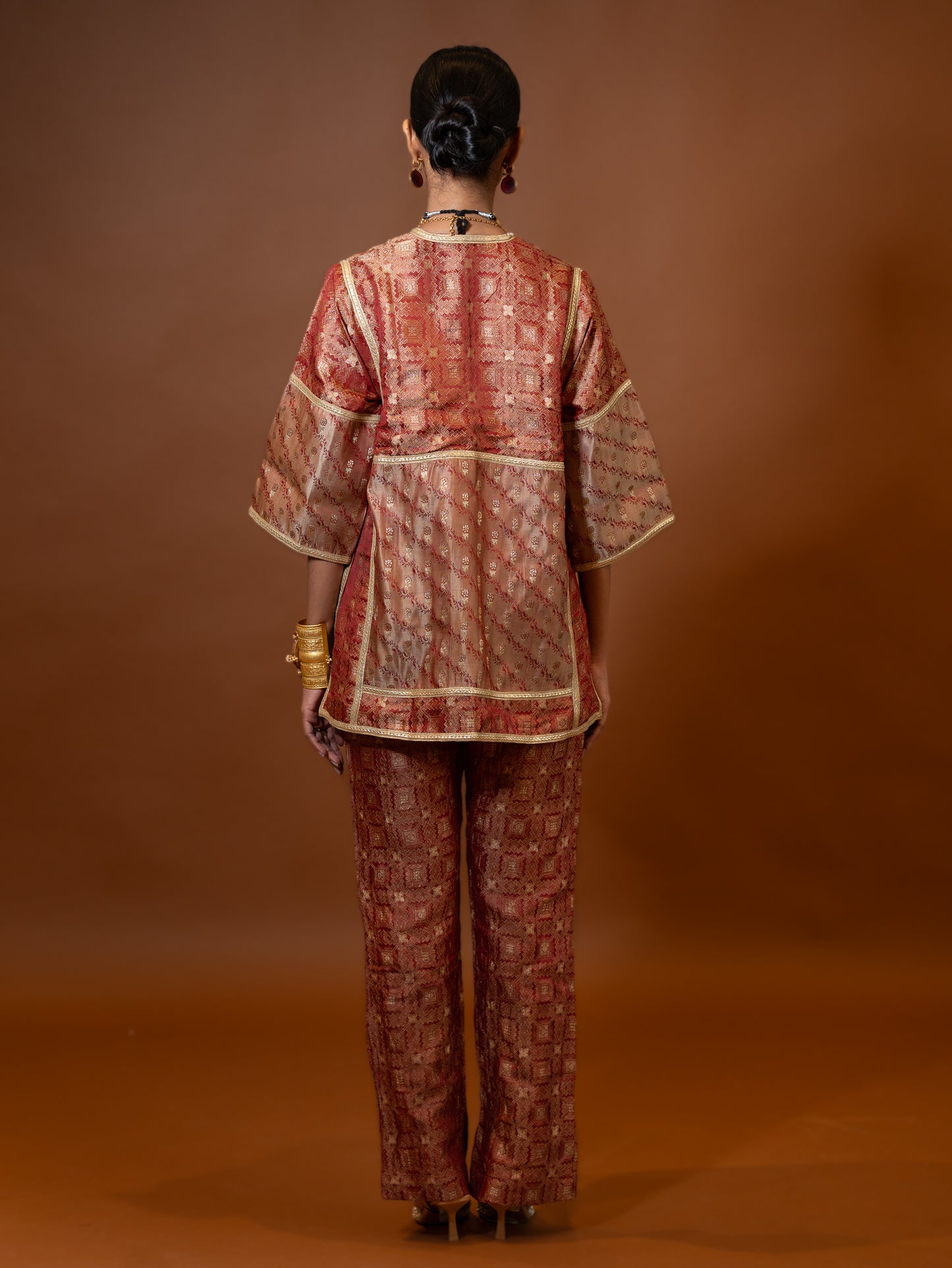 "Shakti" - Metallic vintage red banarasi silk jacket set.