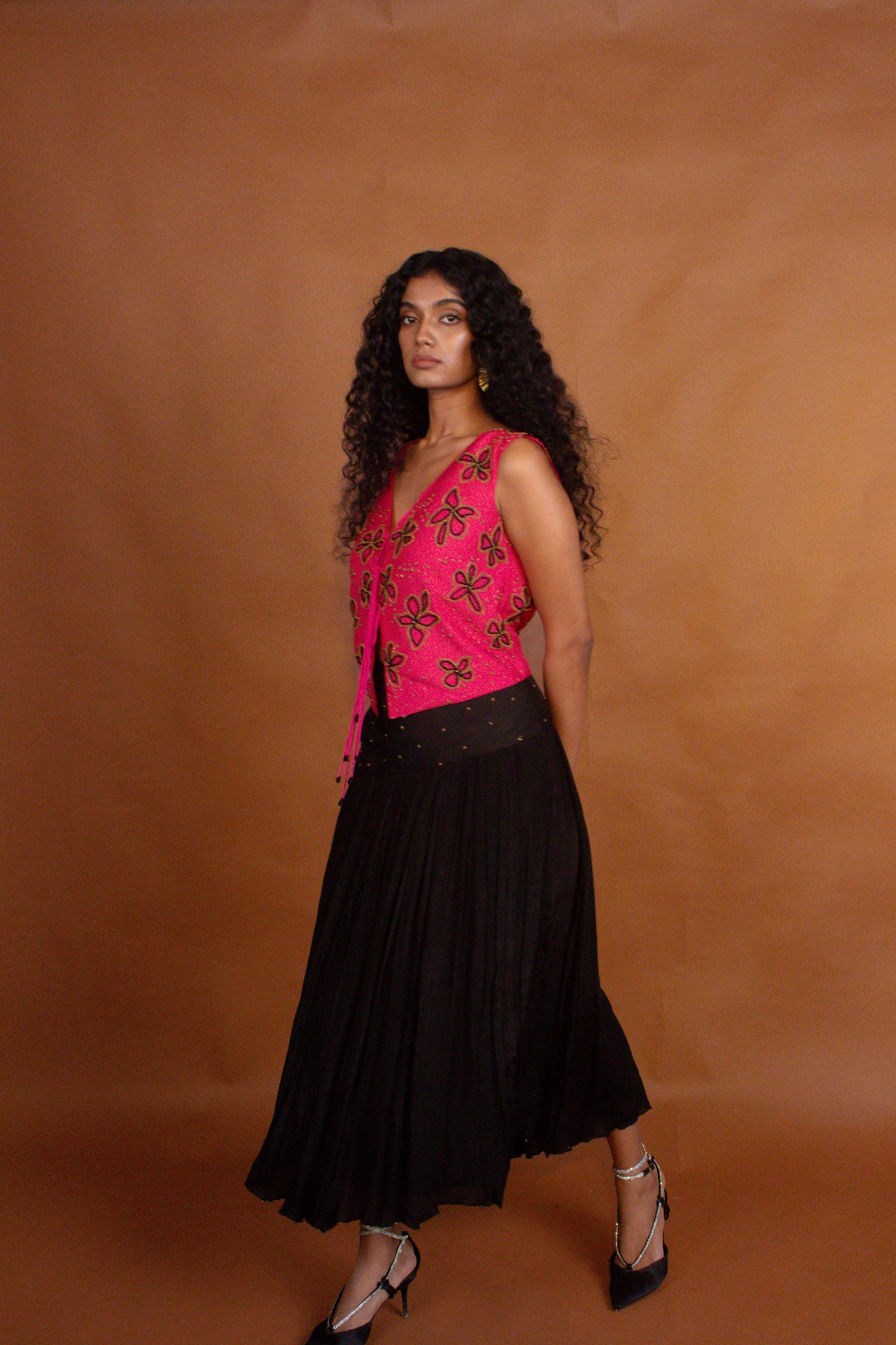 "Bloom" - Hand embroidered vest top and skirt set.