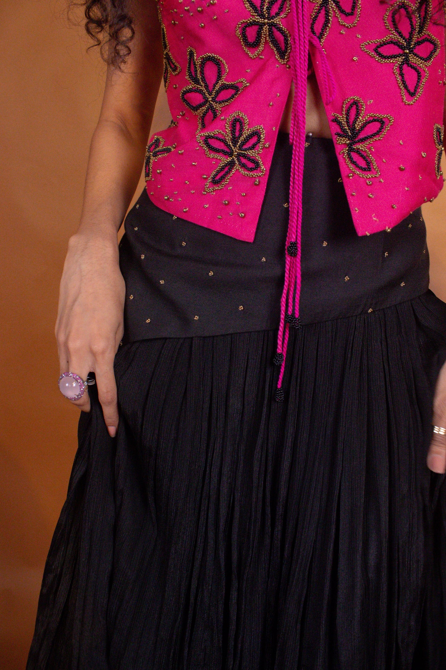 "Bloom" - Hand embroidered vest top and skirt set.