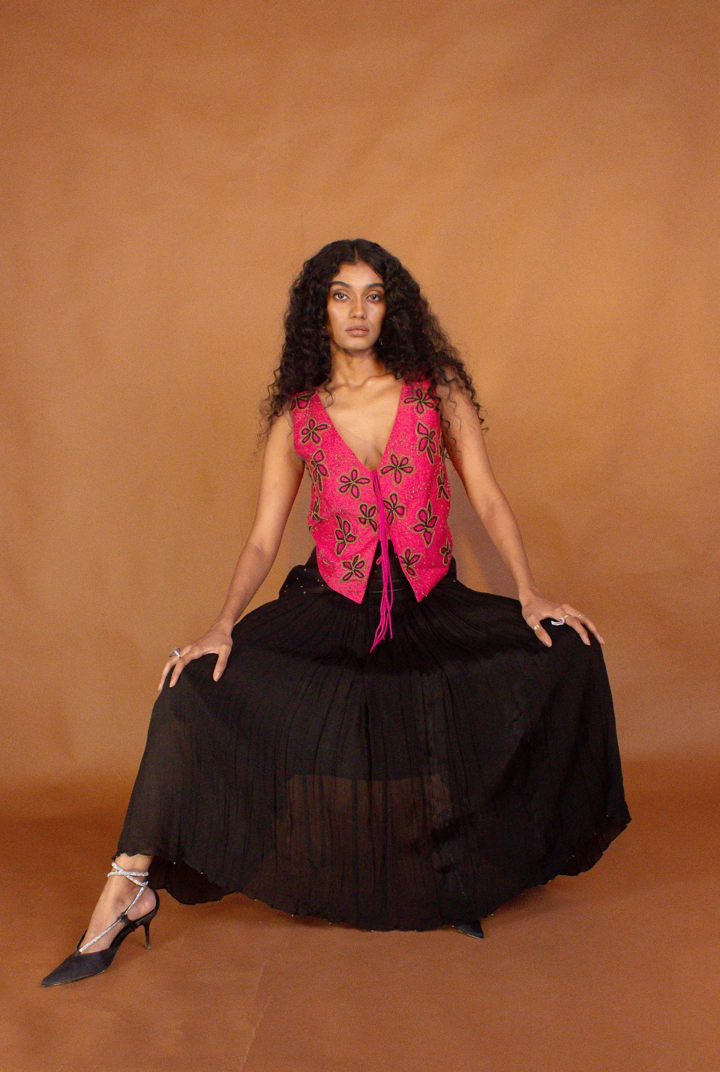 "Bloom" - Hand embroidered vest top and skirt set.