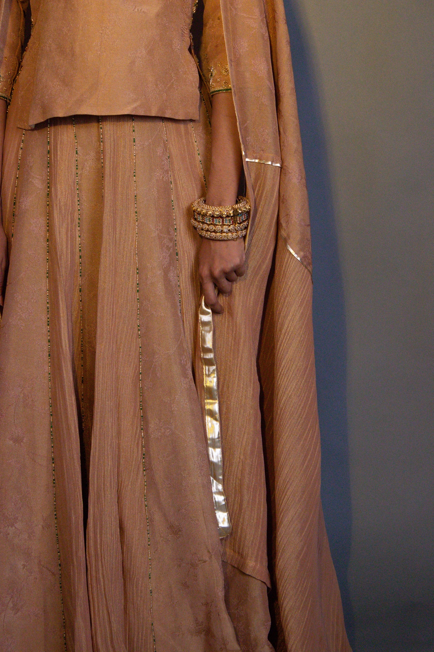 "Seraph" - Hand embroidered blouse, kali lehenga and dupatta set.