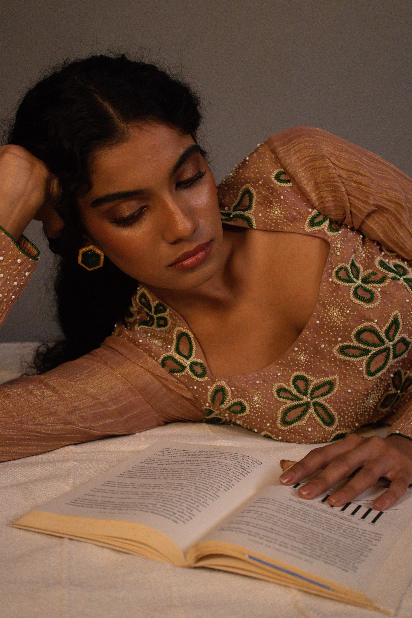 "Phool" - Hand embroidered tissue anarkali with wide legged pant set.