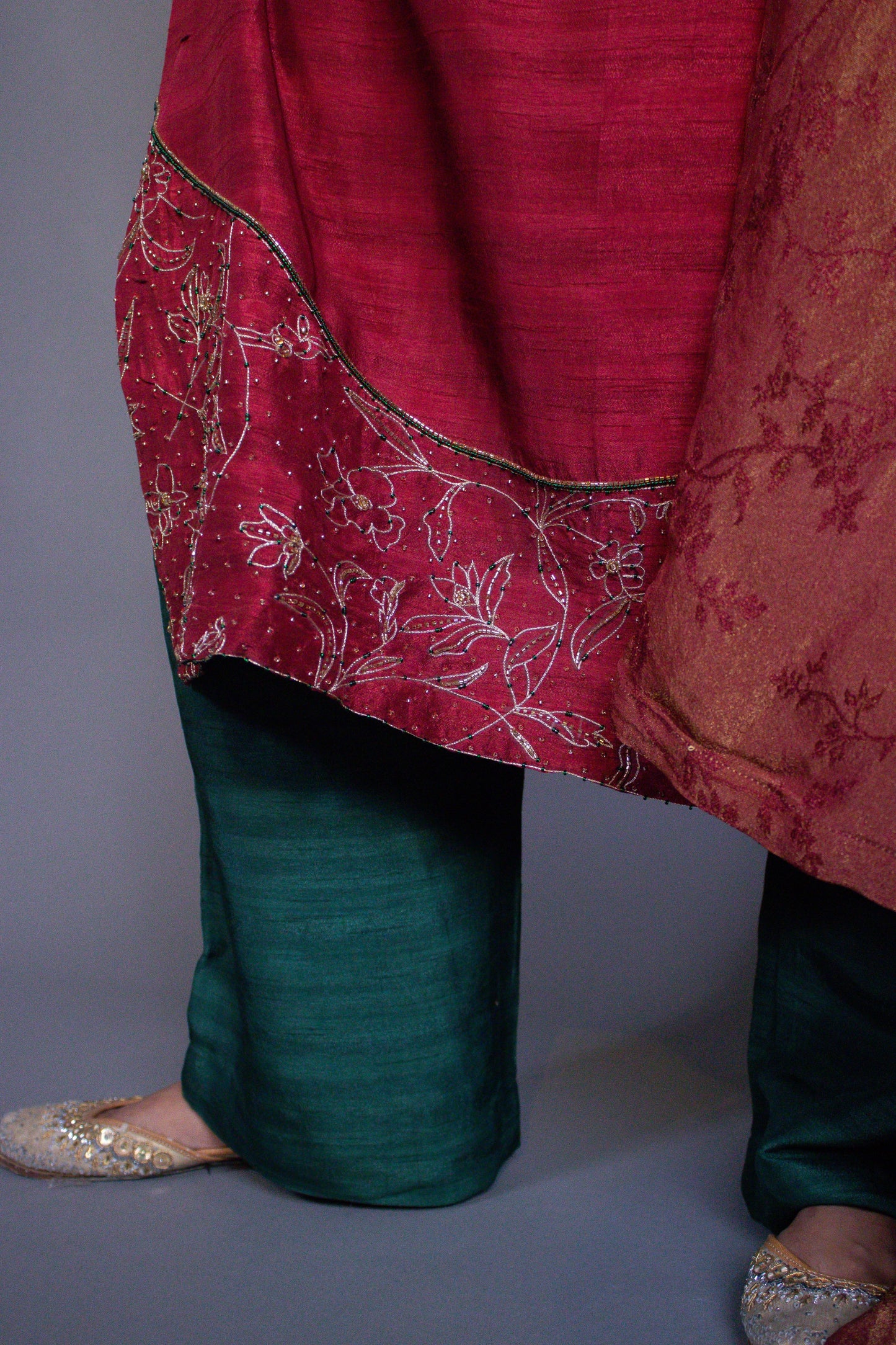 "Heer" - Hand embroidered loose kurt and straight pant set.