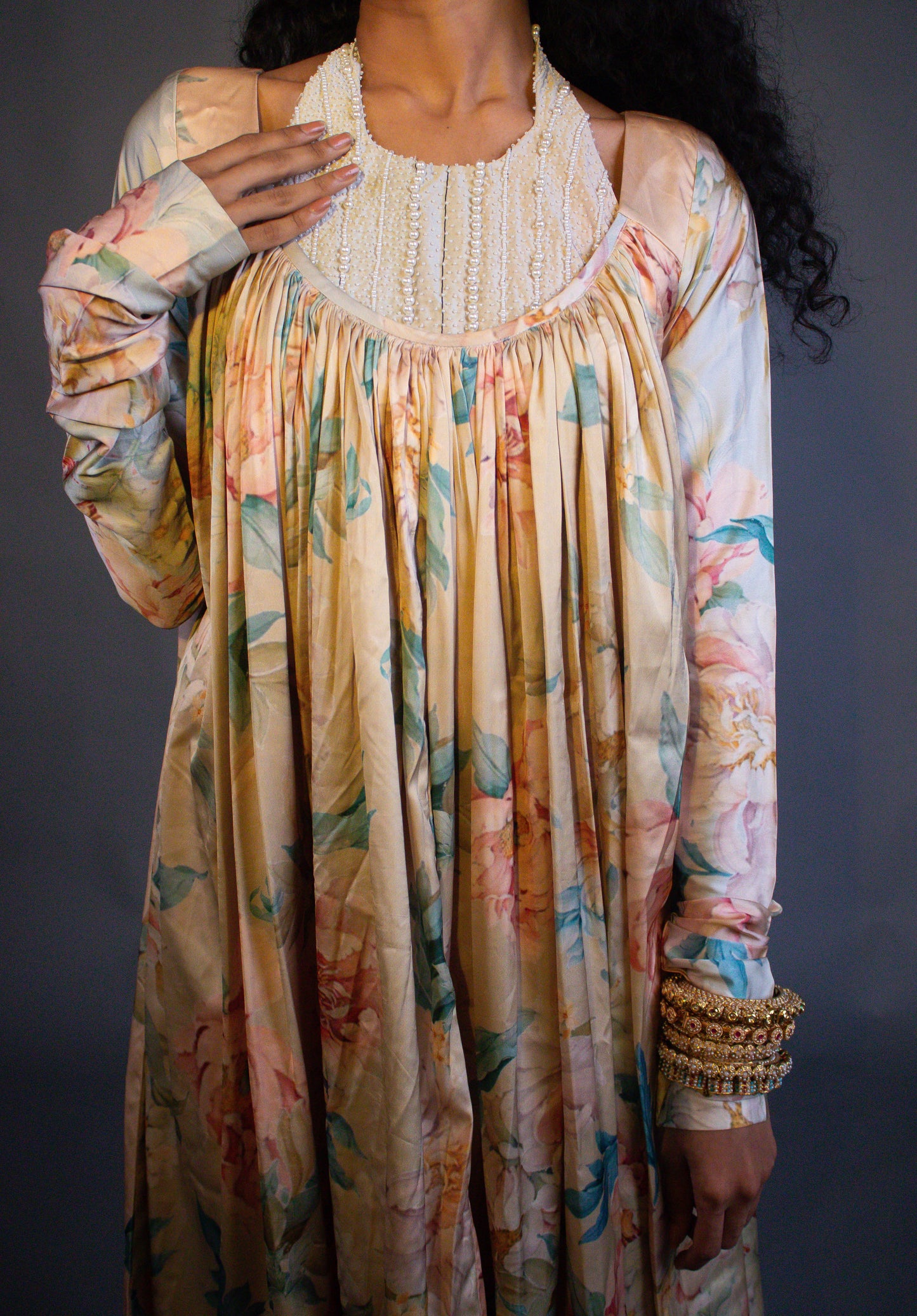 "Eden" - Halter blouse, gathered dress and pant  set.