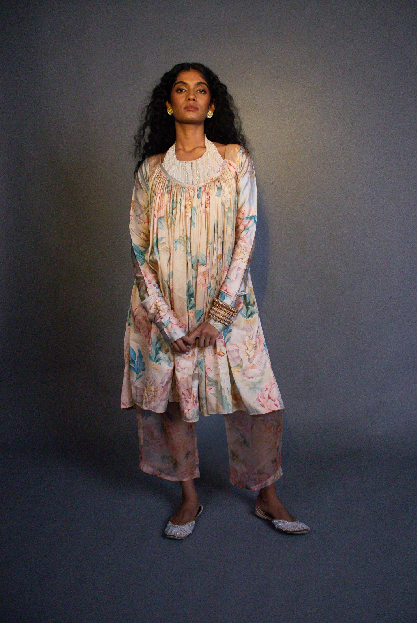 "Eden" - Halter blouse, gathered dress and pant  set.