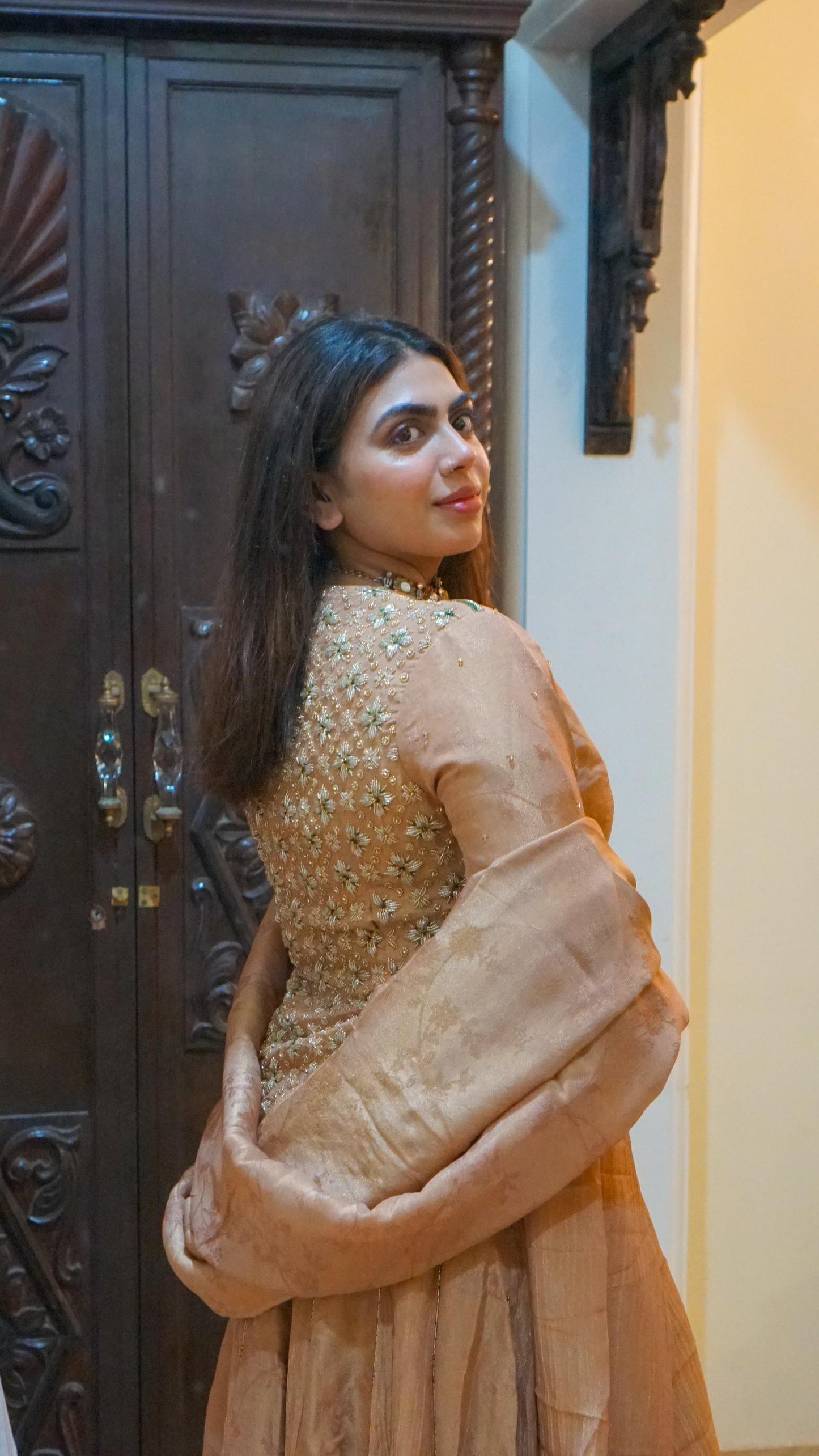 "Seraph" - Hand embroidered blouse, kali lehenga and dupatta set.