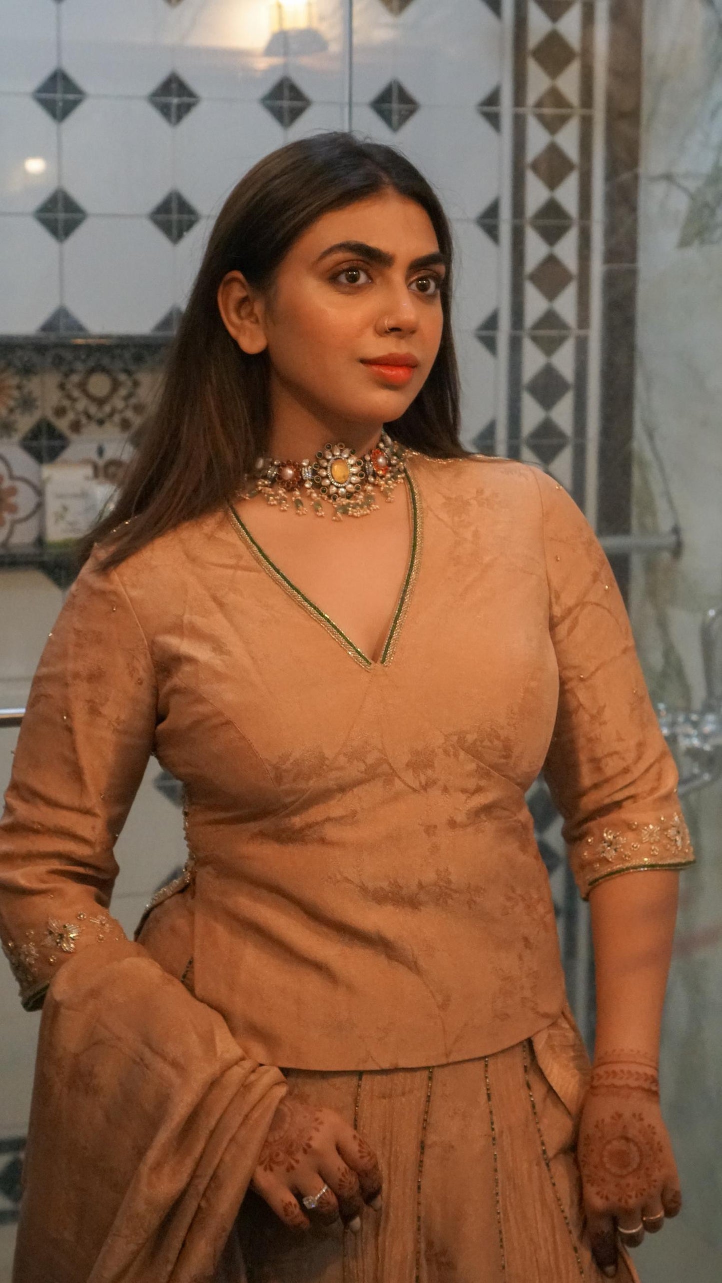 "Seraph" - Hand embroidered blouse, kali lehenga and dupatta set.