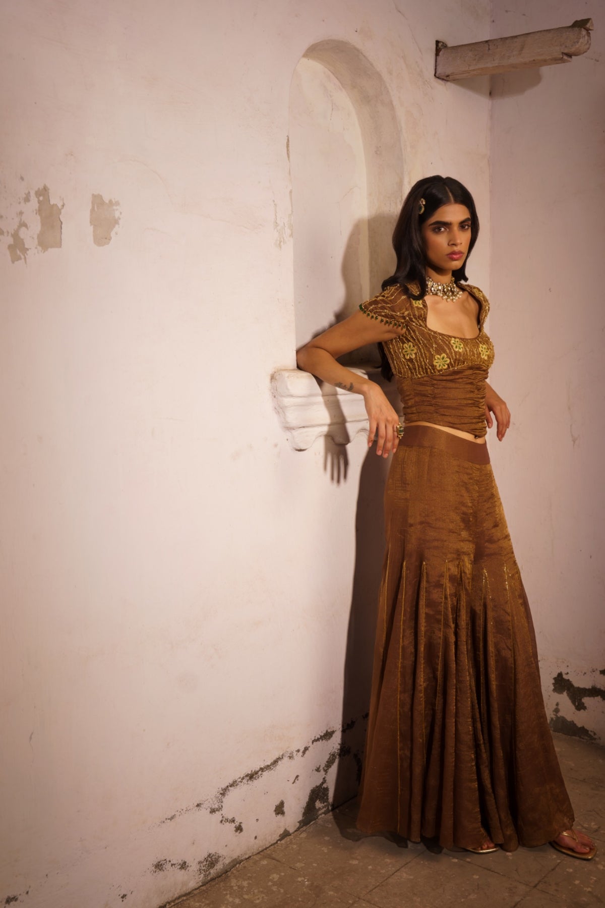 Amber Set — side pose showing the brown ensemble